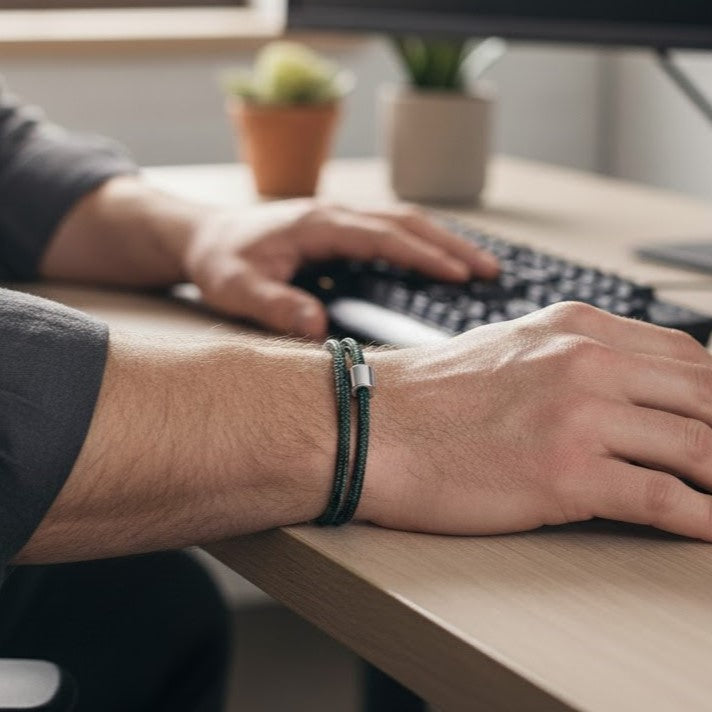 Nautical Cord Barrel Bracelet - Petrol/Steel | Memorial Jewellery