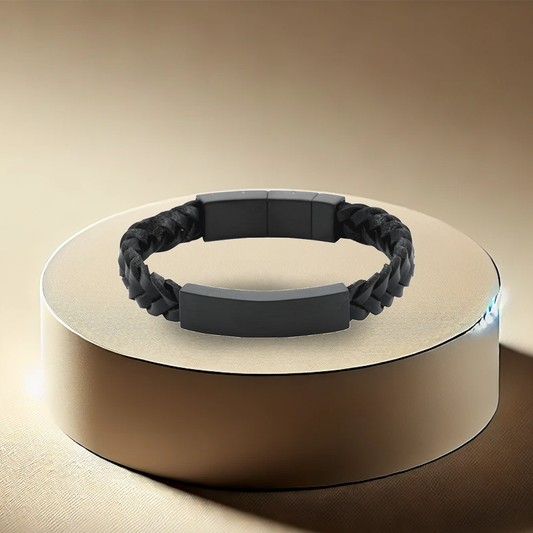 Braided Leather Bracelet - Onyx/Black | Memorial Jewellery