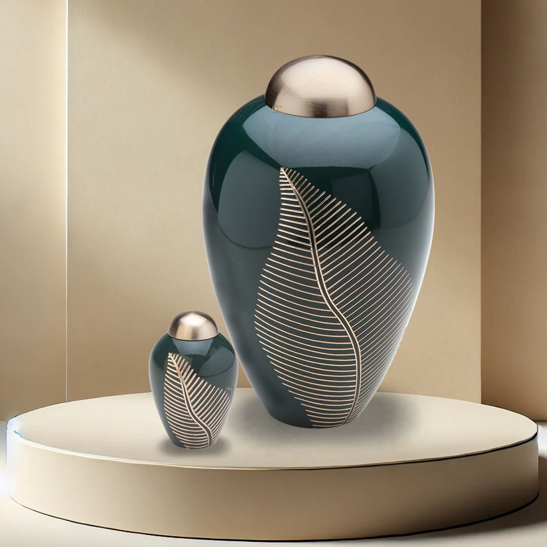 Emerald Bronze Leaf Urn