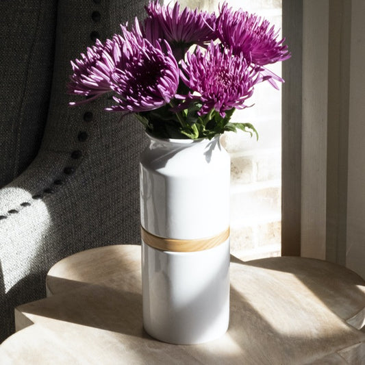 Fiori Vase Urn - White with Oak