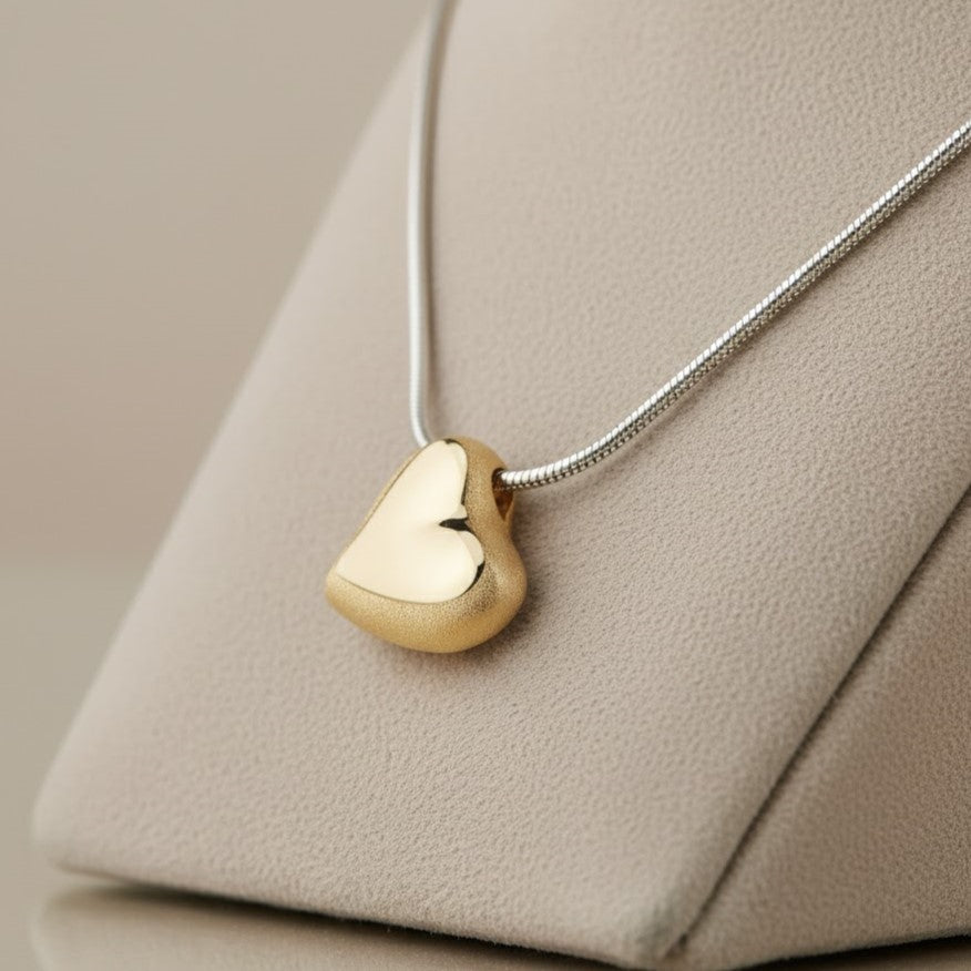 Leaning Heart Two Tone Ash Pendant - Gold | Memorial Jewellery