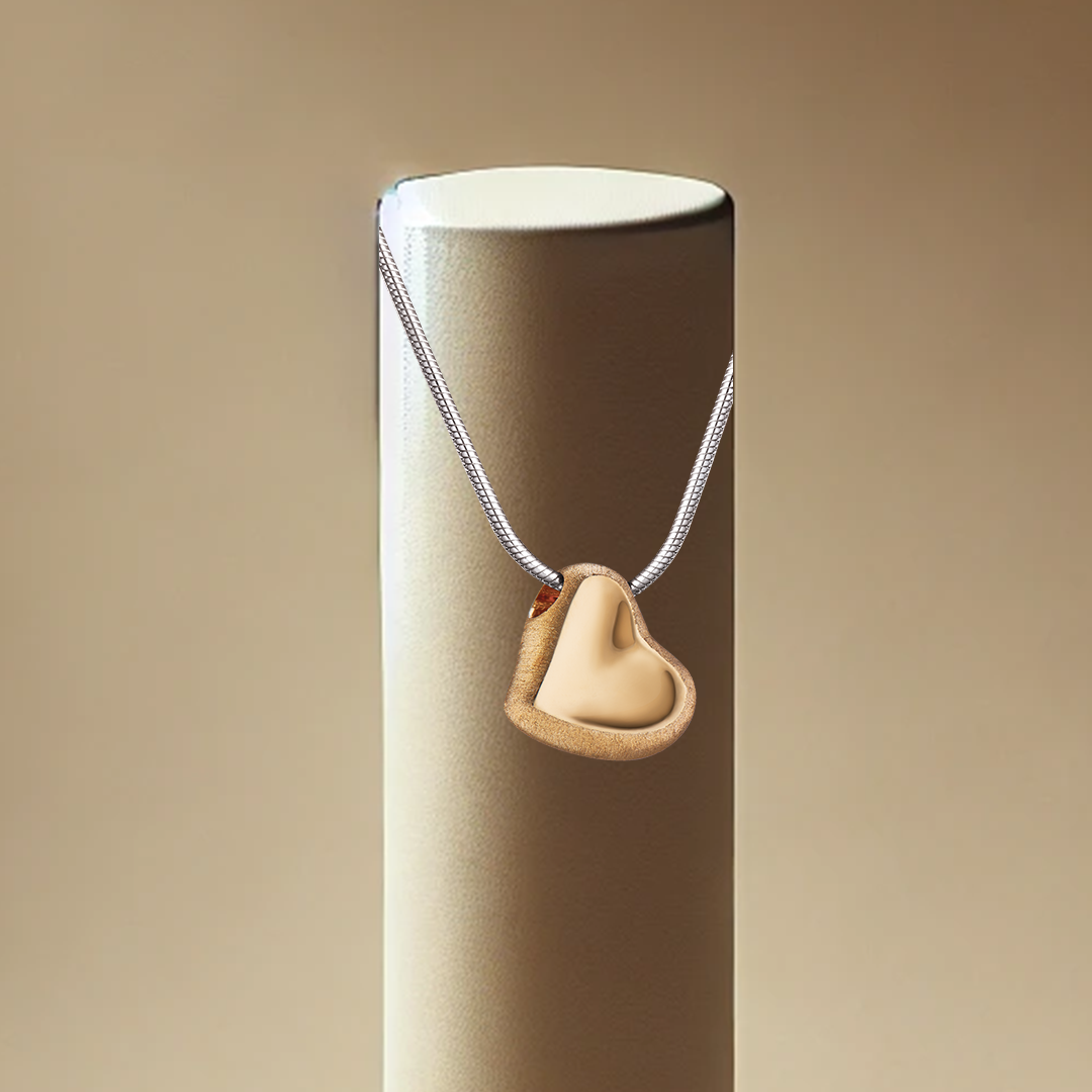 Leaning Heart Two Tone Ash Pendant - Gold | Memorial Jewellery