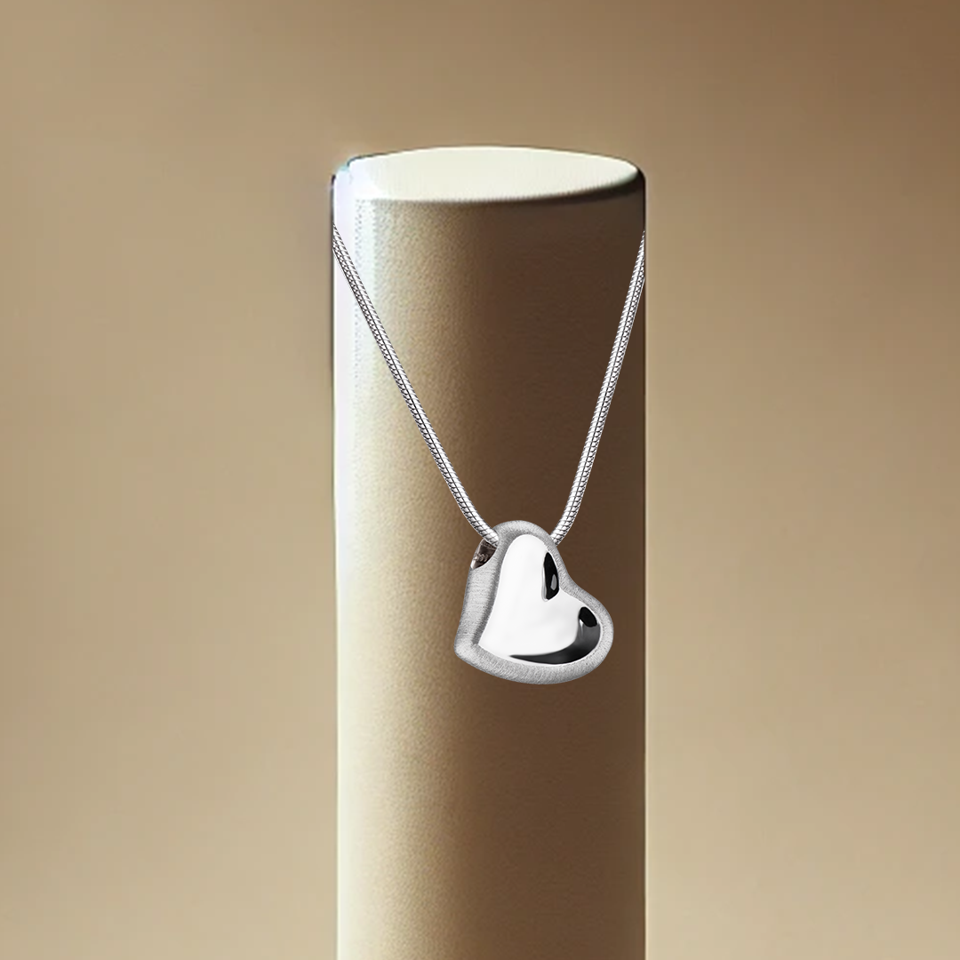 Leaning Heart Two Tone Ash Pendant - Silver