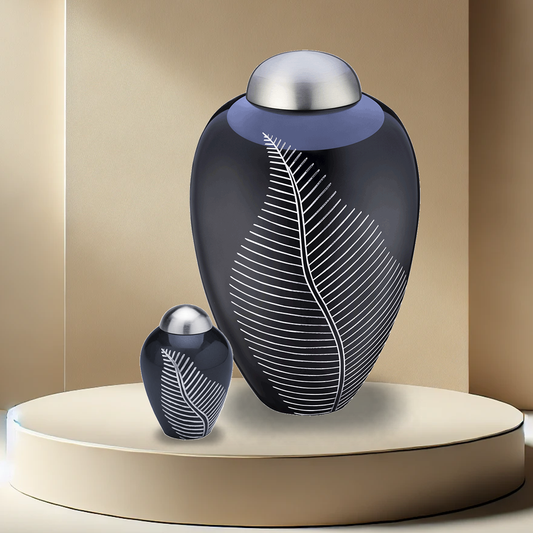 Midnight Silver Leaf Urn