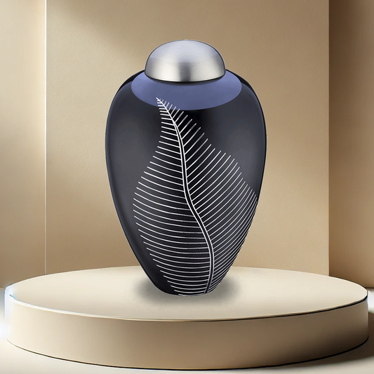 Midnight Silver Leaf Urn