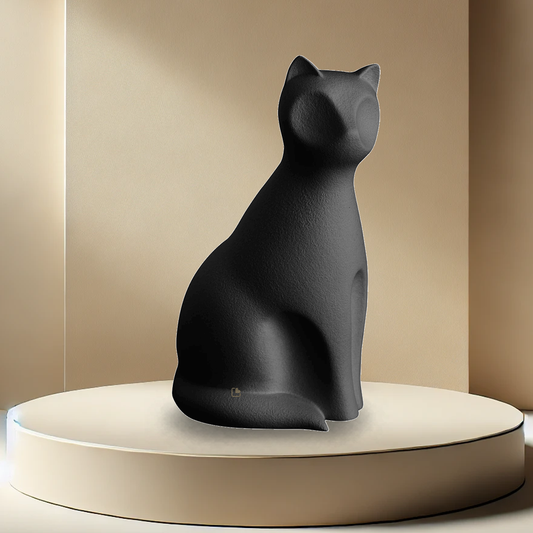 Porcelain Cat Urn - Black