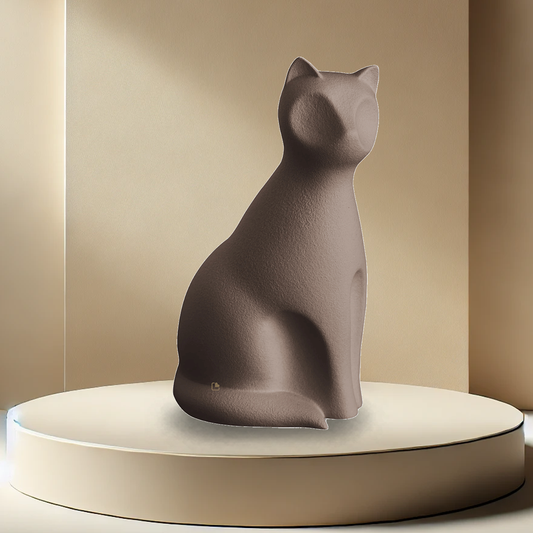 Porcelain Cat Urn - Brown