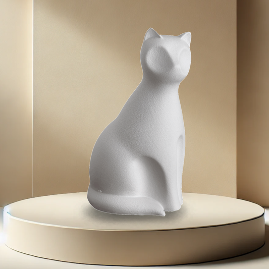 Porcelain Cat Urn - White
