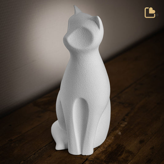 Porcelain Cat Urn - White