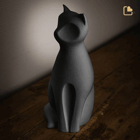 Porcelain Cat Urn - Black