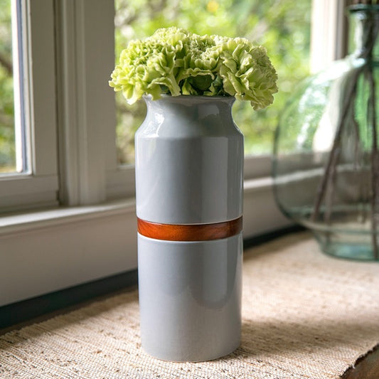 Fiori Vase Urn - Grey With Walnut