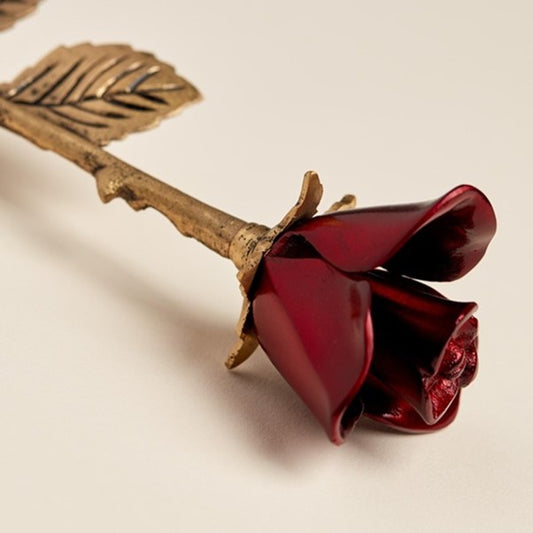 Rose Urn - Crimson with Bronze Stem