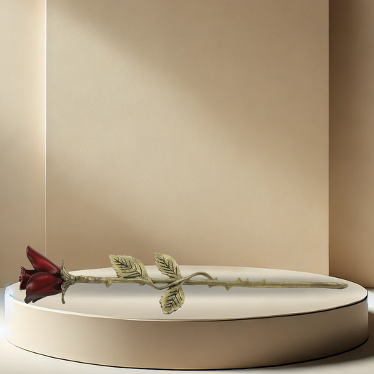 Rose Urn - Crimson with Bronze Stem