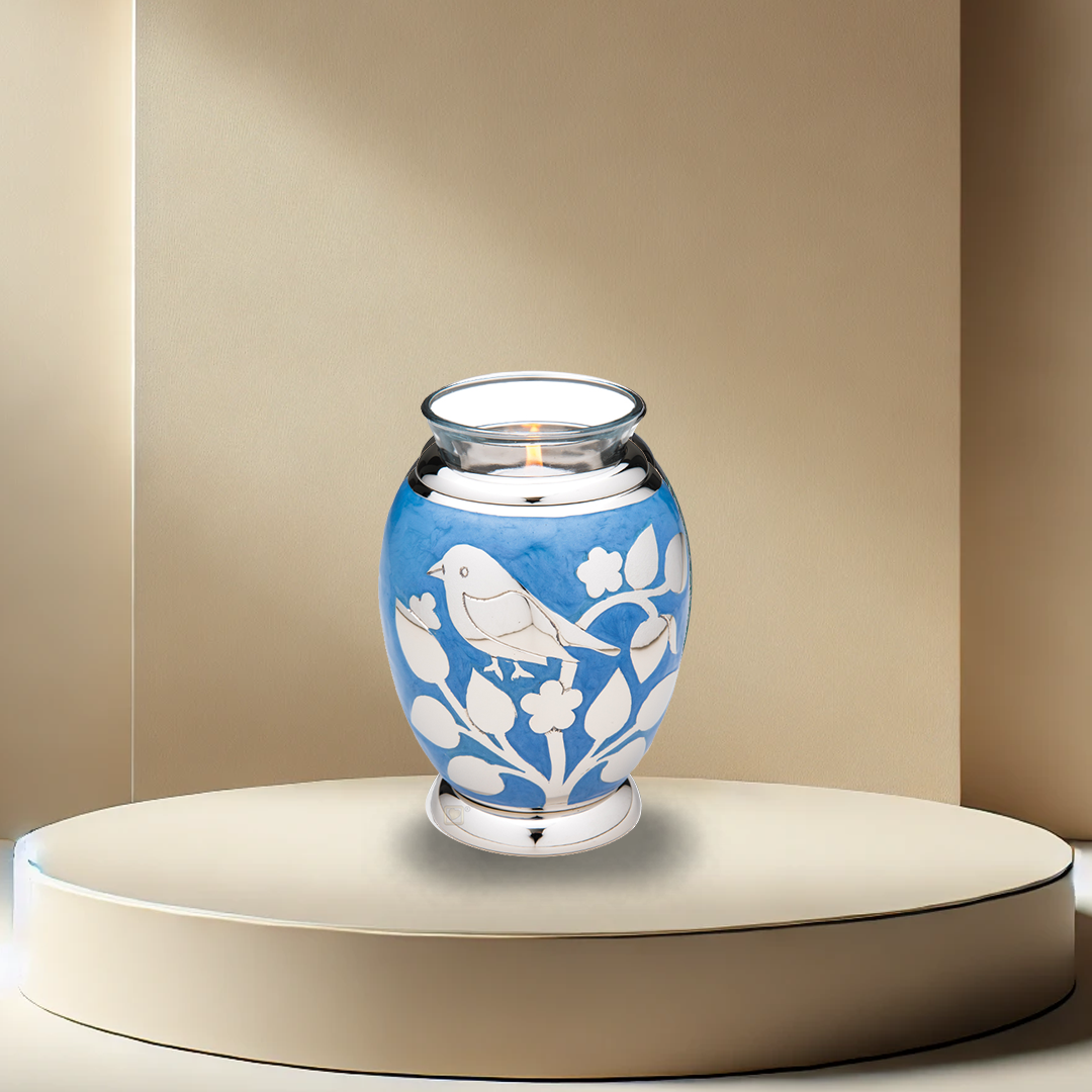 Silver Blessing Birds Tealight Urn
