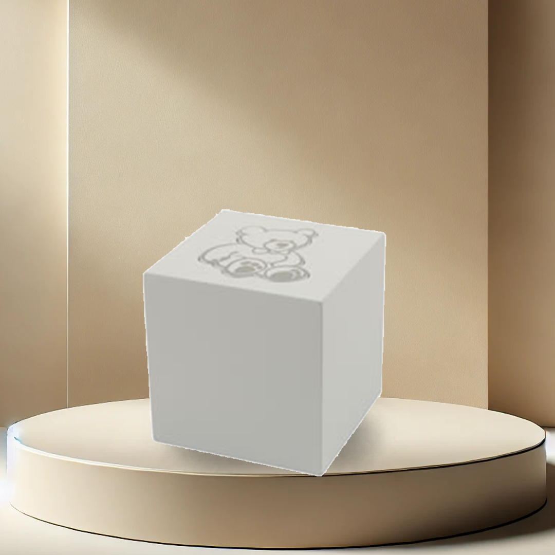 White Teddy Bear Cube Urn