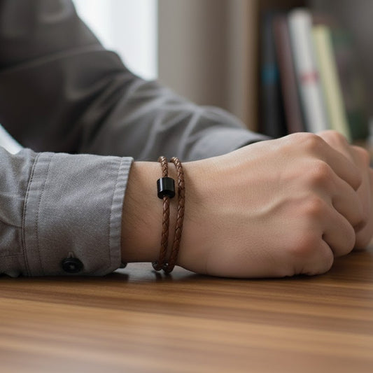Braided Leather Barrel Bracelet - Cognac/Black | Memorial Jewellery