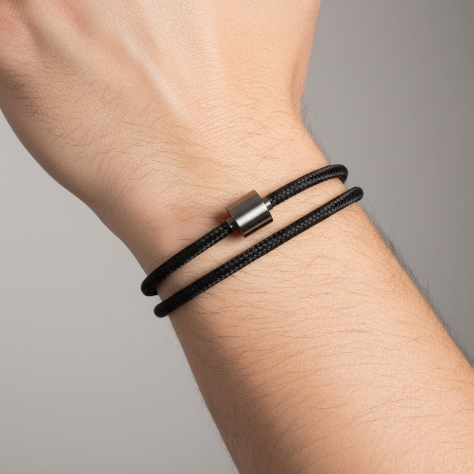 Nautical Cord Barrel Bracelet - Black/Black | Memorial Jewellery