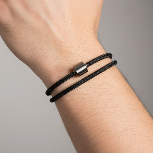 Nautical Cord Barrel Bracelet - Black/Black | Memorial Jewellery