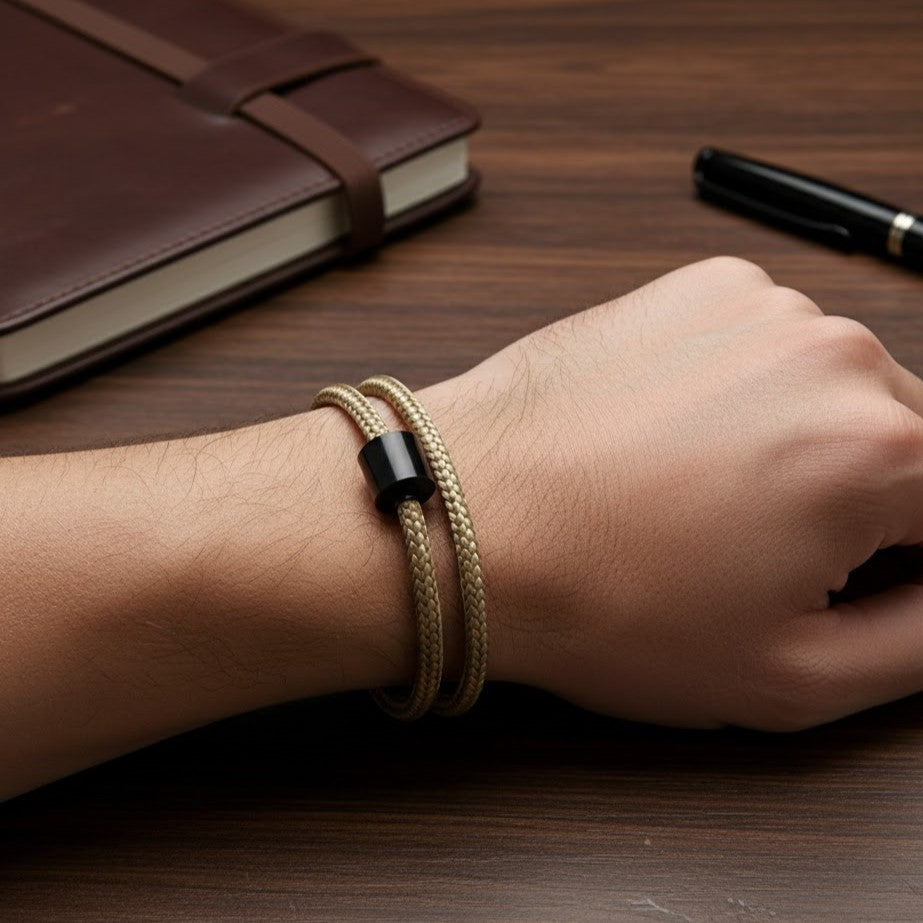 Nautical Cord Barrel Bracelet - Sand Gold/Black| Memorial Jewellery