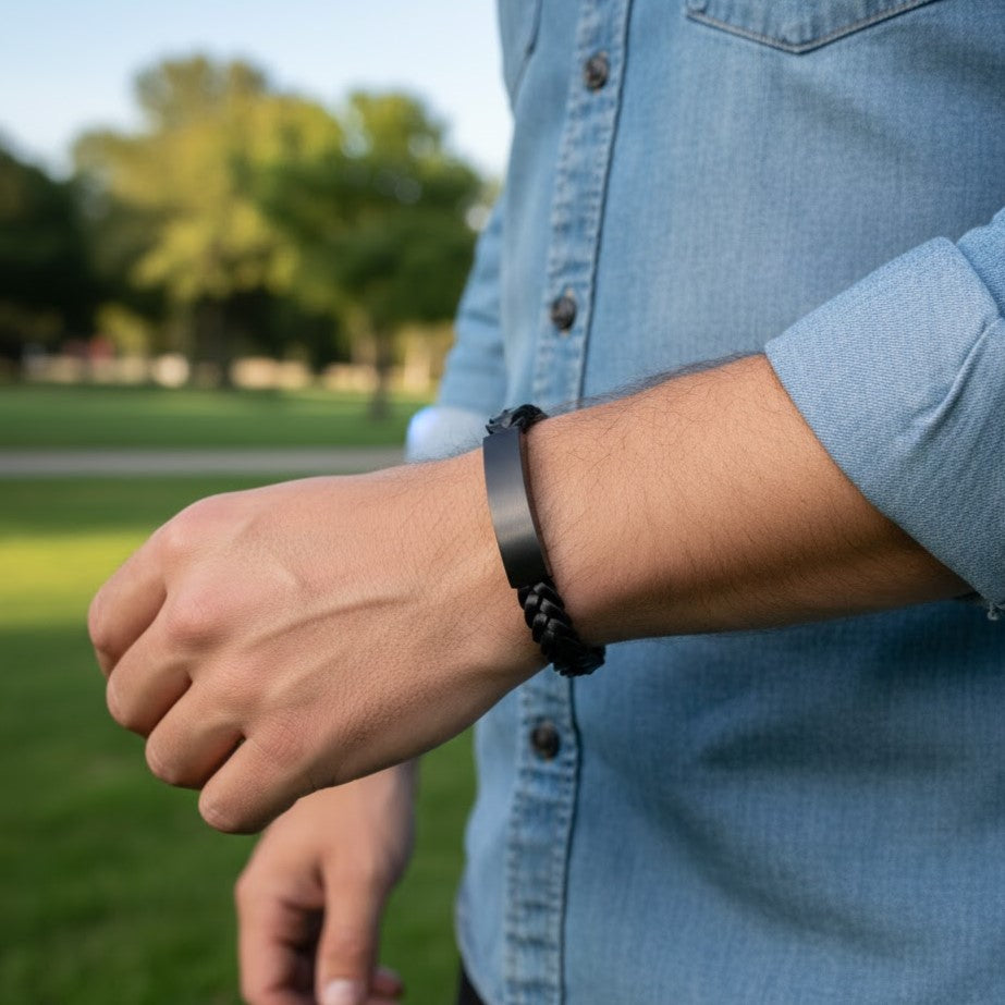 Braided Leather Bracelet - Onyx/Black | Memorial Jewellery