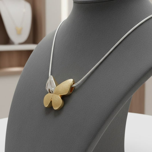 Butterfly Silver and Gold Two-Tone Ash Pendant | Memorial Jewellery