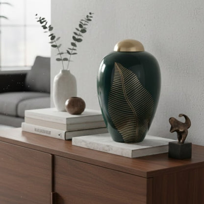 Emerald Bronze Leaf Urn