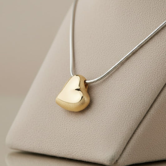 Leaning Heart Two Tone Ash Pendant - Gold | Memorial Jewellery