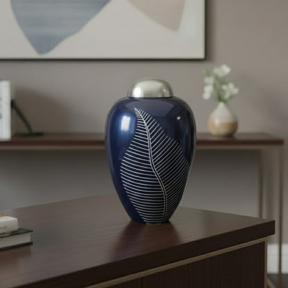 Midnight Silver Leaf Urn