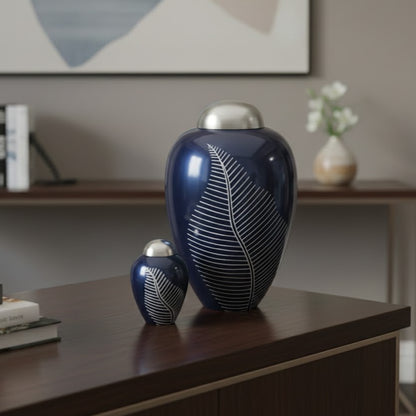 Midnight Silver Leaf Urn