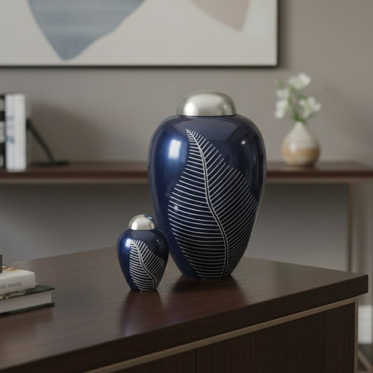 Midnight Silver Leaf Urn