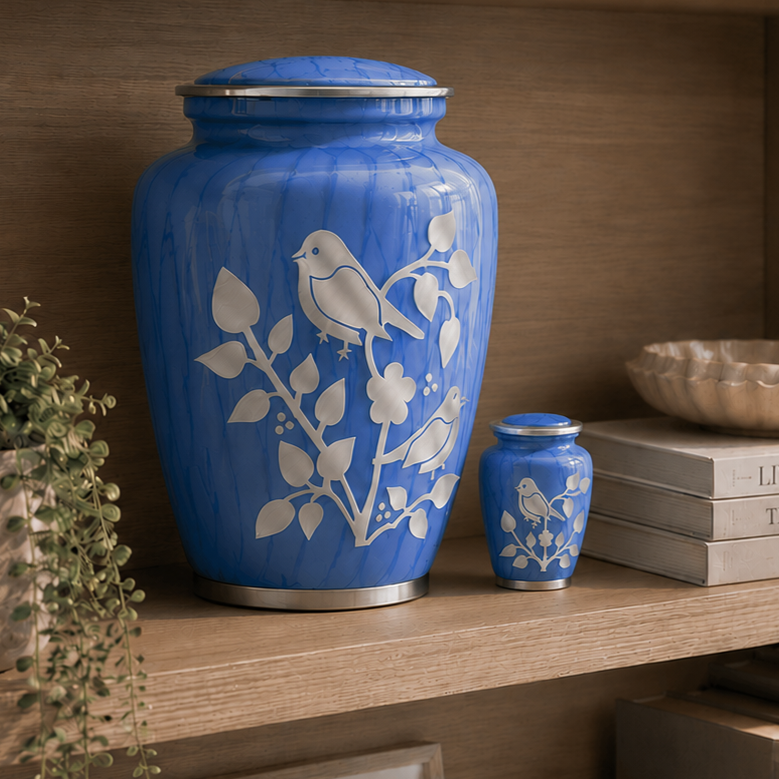 Serenity Birds Urn - Blue