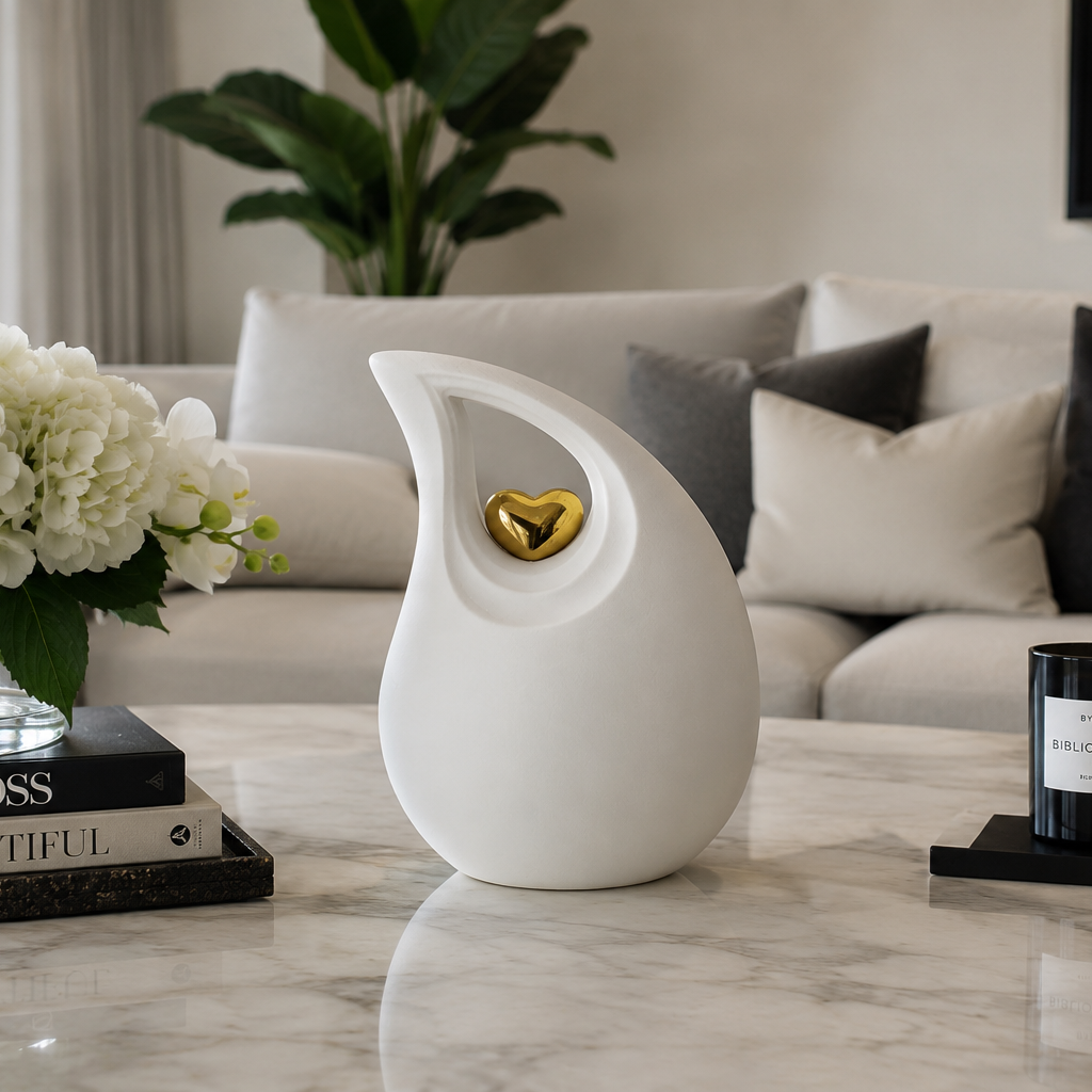 Teardrop Heart White Urn