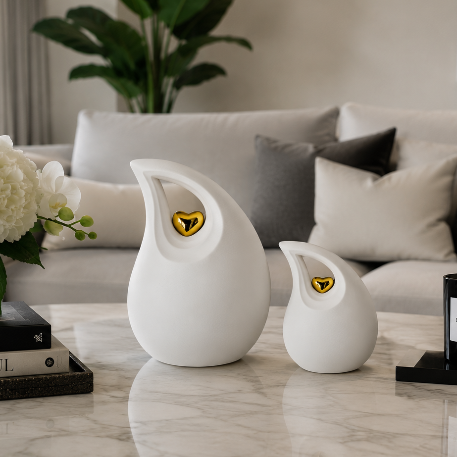 Teardrop Heart White Urn